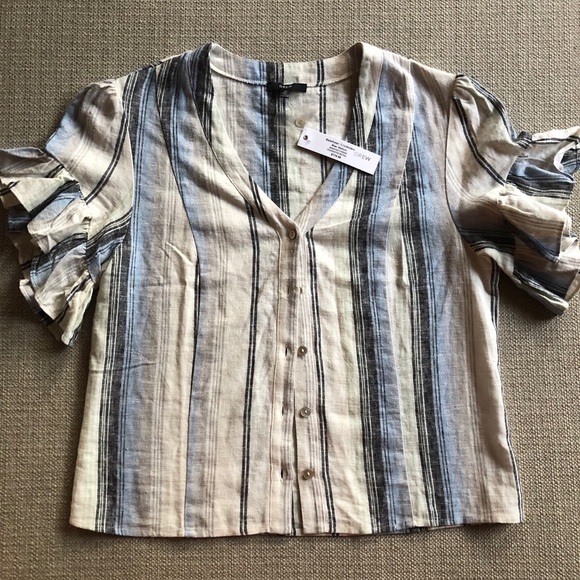 Anthropologie Tops - Anthropologie DREW linen striped ruffle sleeve top
